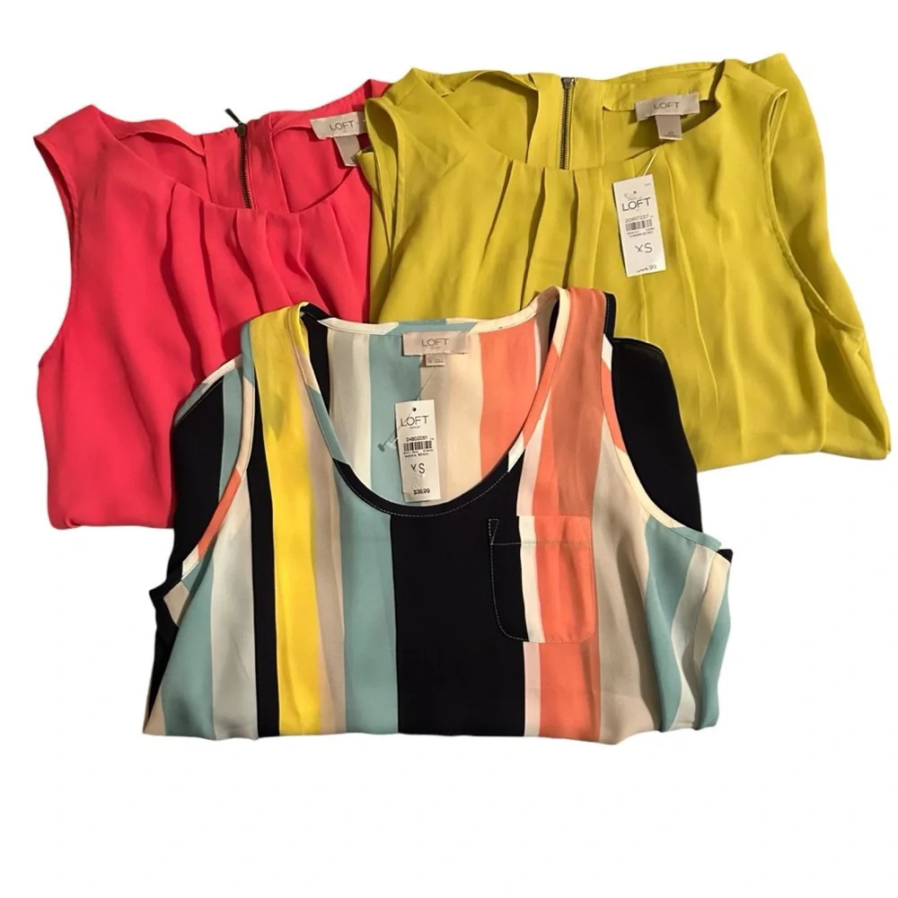 Ann Taylor Loft Women’s Size XS Sleeveless Chiffon Tank Top Blouse Set Of 3 - Picture 1 of 10